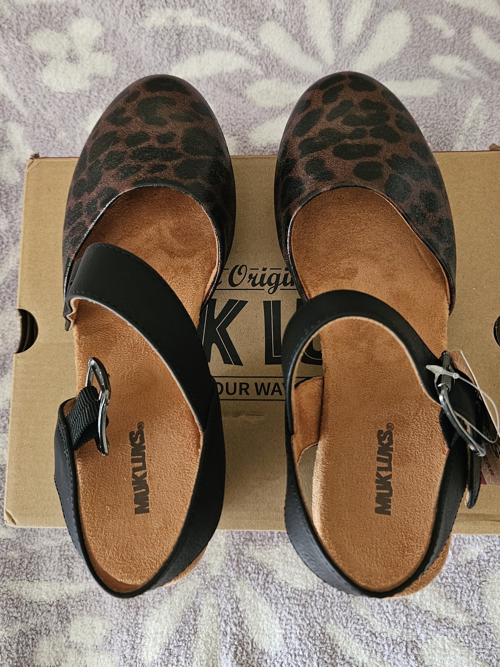 Muk Luks Leopard Print Mary Jane Flats with Black Strap